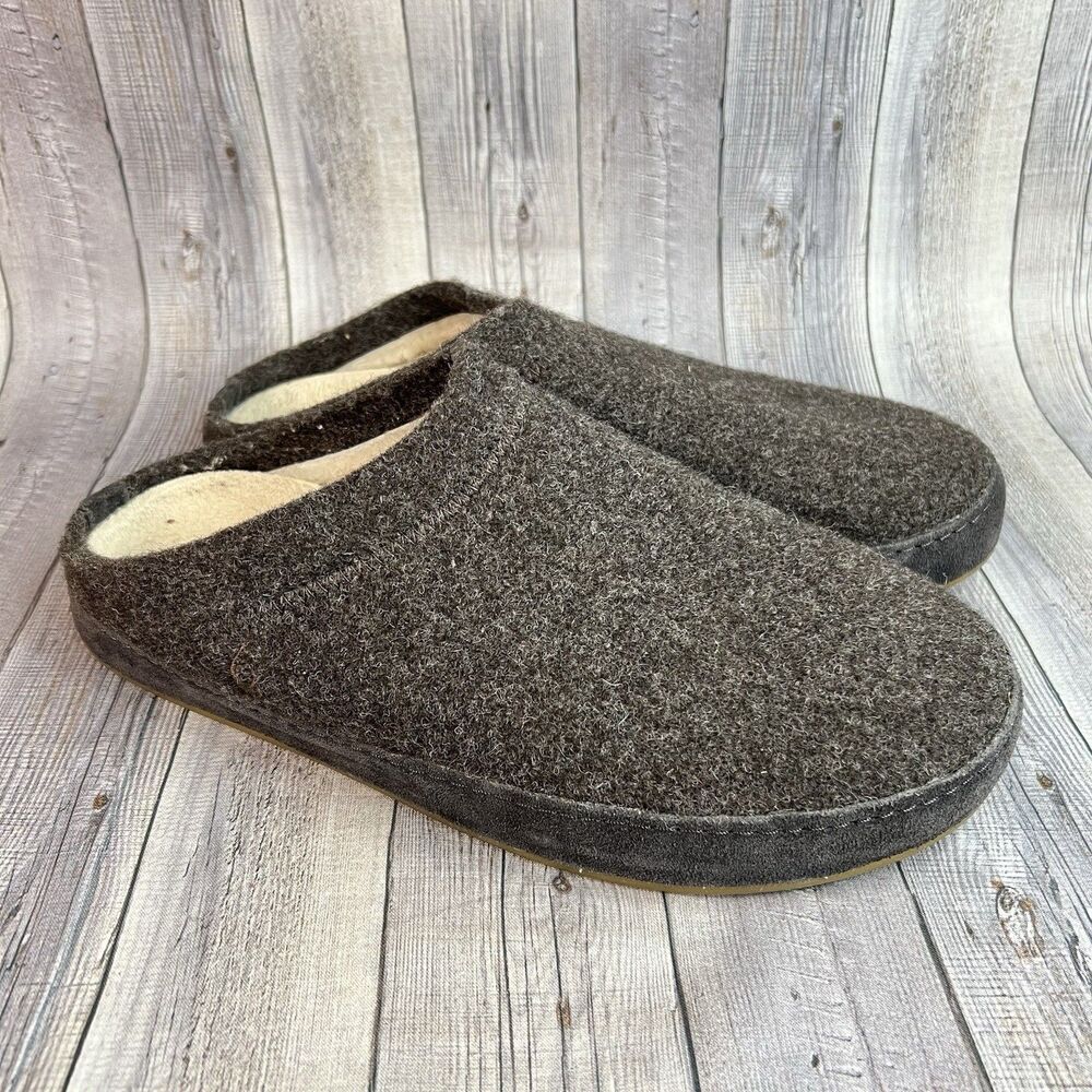 Olukai Hamani Hulu Mule Slippers Warm Slip-On Men's 9 Real Sheep Fur Wool Gray